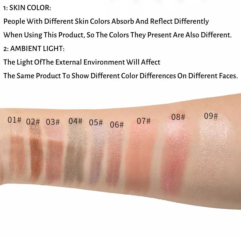 6-Piece 9-Color Eye Shadow Stick Set with 8-Color Pearlescent And 1-Matte Sleeping Silkworm Contour Highlight Eyeshadow Sticks