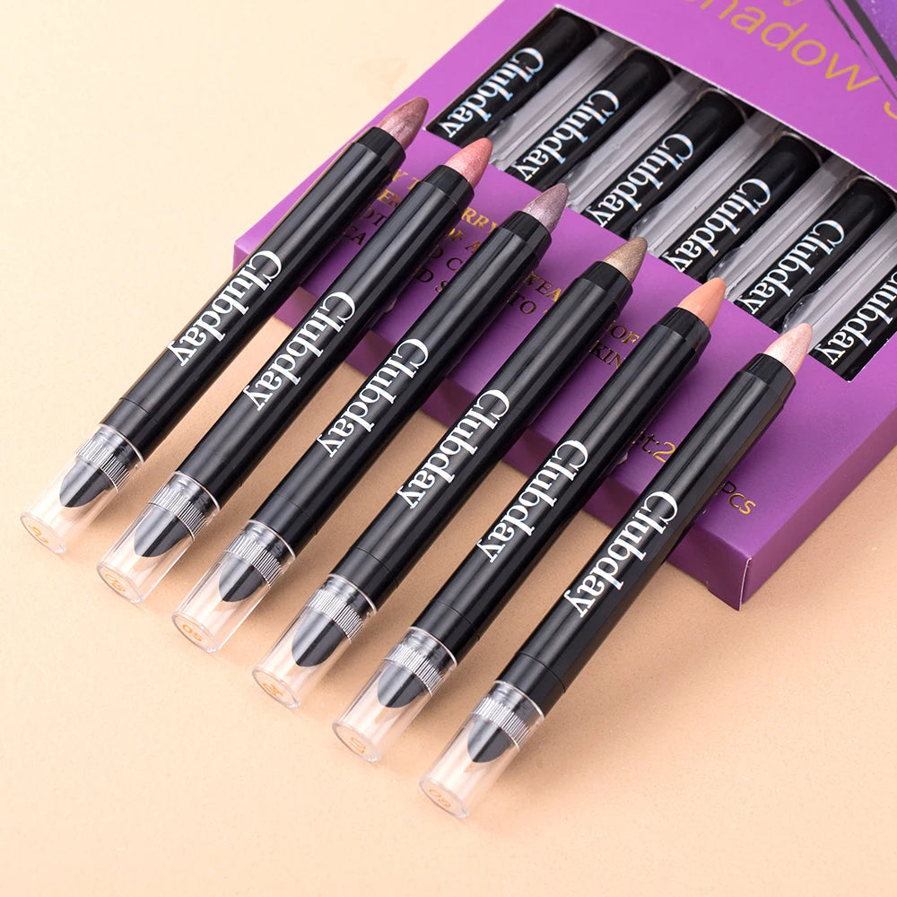 6-Piece 9-Color Eye Shadow Stick Set with 8-Color Pearlescent And 1-Matte Sleeping Silkworm Contour Highlight Eyeshadow Sticks