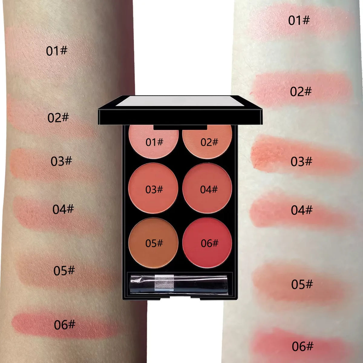 6-color Easy On Makeup Matte Blush Roll with Brush Natural three-dimensional color development waterproof durable blush set