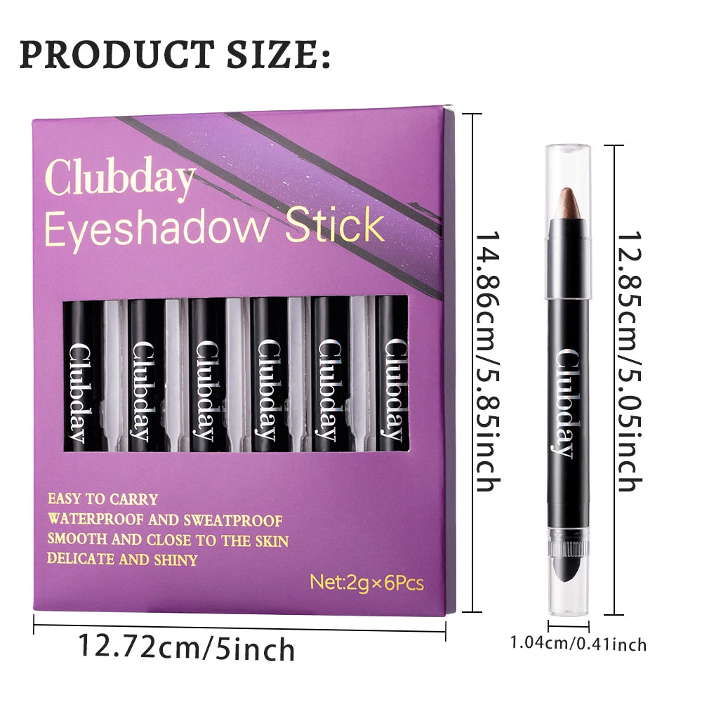 6-Piece 9-Color Eye Shadow Stick Set with 8-Color Pearlescent And 1-Matte Sleeping Silkworm Contour Highlight Eyeshadow Sticks