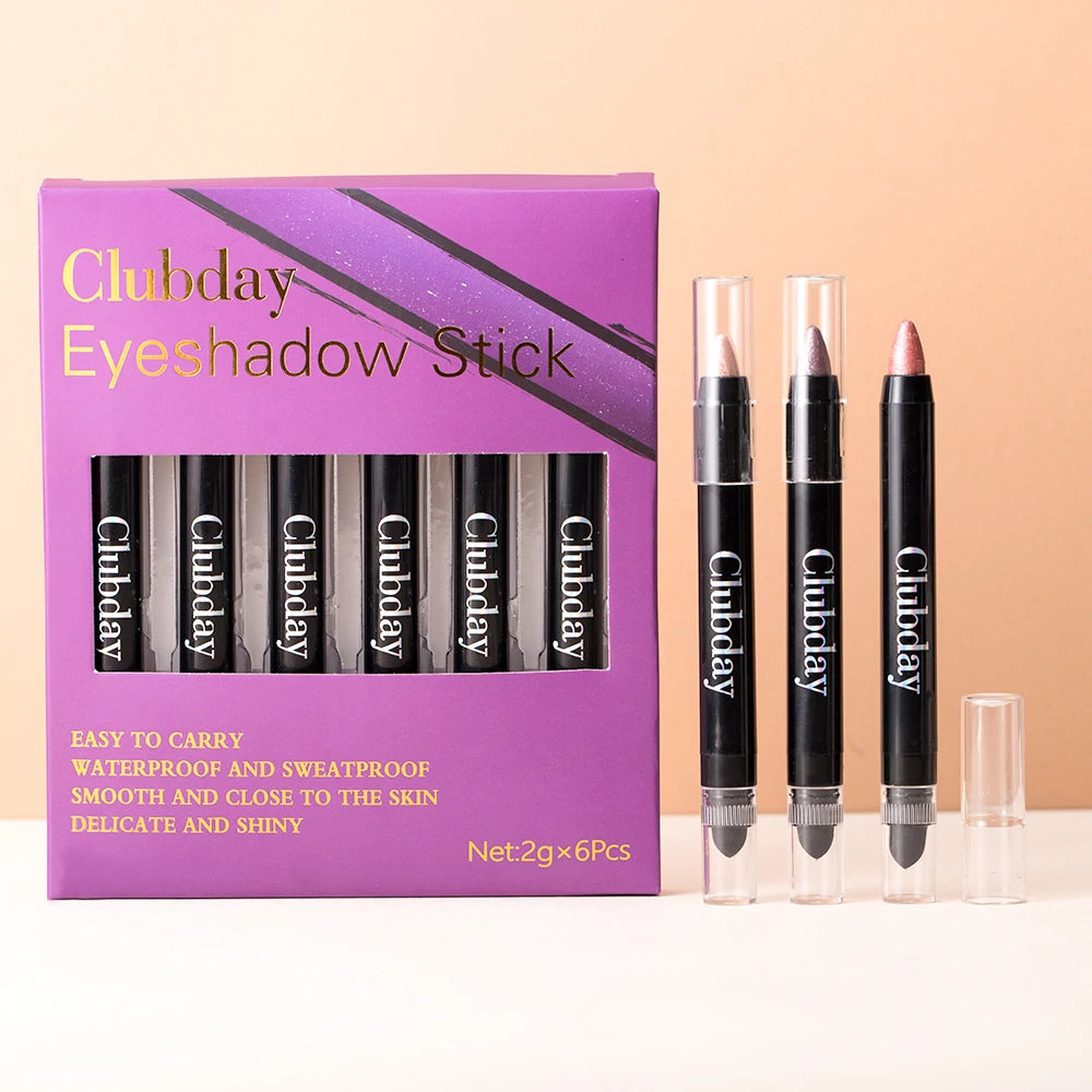 6-Piece 9-Color Eye Shadow Stick Set with 8-Color Pearlescent And 1-Matte Sleeping Silkworm Contour Highlight Eyeshadow Sticks