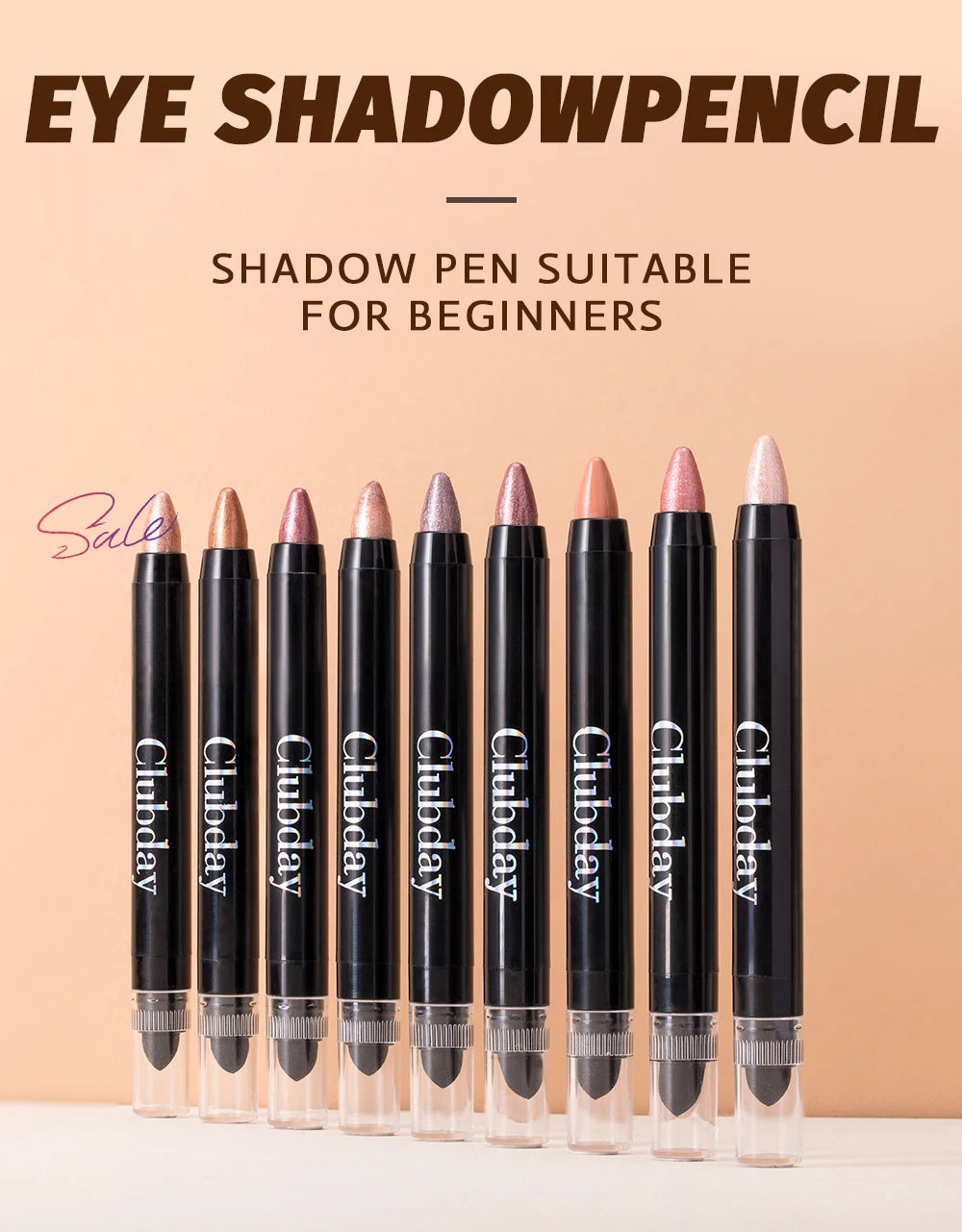 6-Piece 9-Color Eye Shadow Stick Set with 8-Color Pearlescent And 1-Matte Sleeping Silkworm Contour Highlight Eyeshadow Sticks