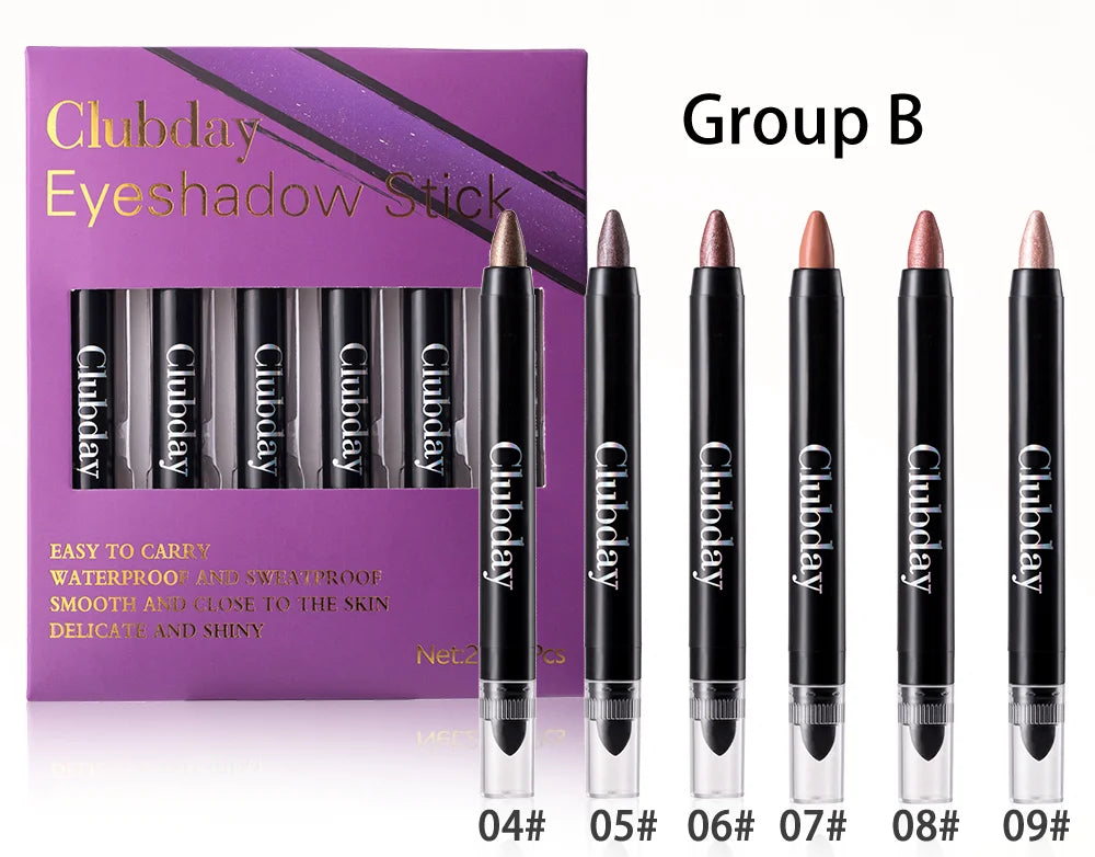 6-Piece 9-Color Eye Shadow Stick Set with 8-Color Pearlescent And 1-Matte Sleeping Silkworm Contour Highlight Eyeshadow Sticks