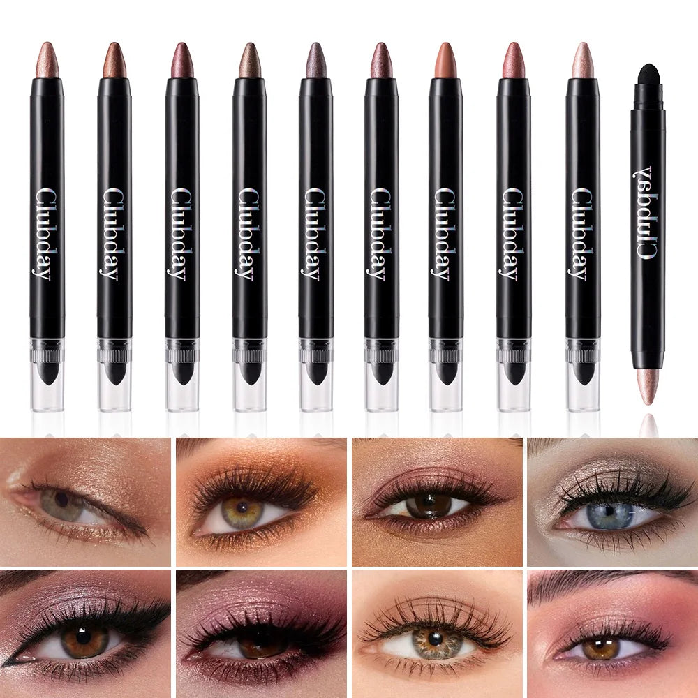 6-Piece 9-Color Eye Shadow Stick Set with 8-Color Pearlescent And 1-Matte Sleeping Silkworm Contour Highlight Eyeshadow Sticks